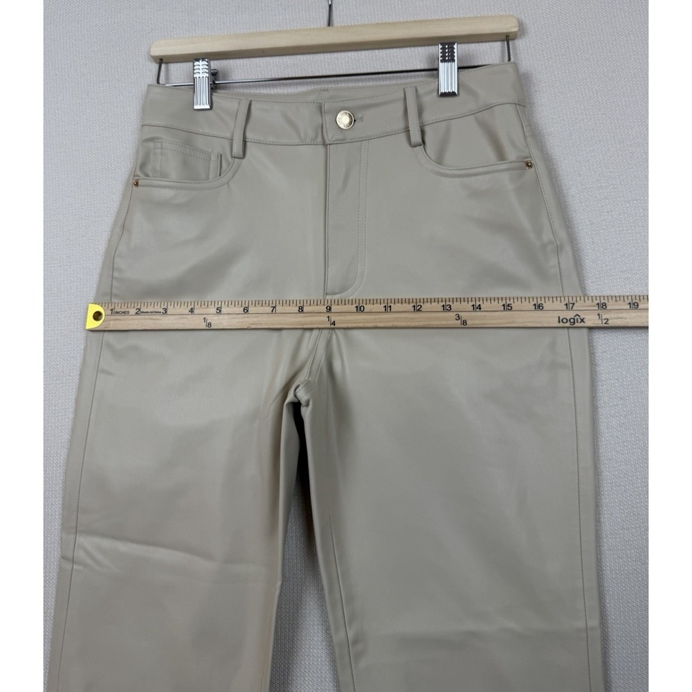 Zara Beige Faux Leather Women's Fit Pants 4 Straight Leg Stretchy 28X25 Gold Zip - Picture 7 of 12
